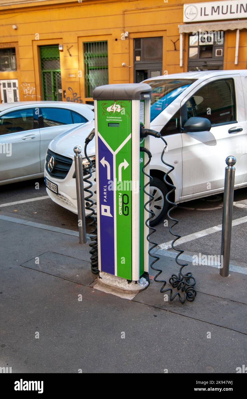 Electric vehicle charging post Budapest, Hungary Stock Photo