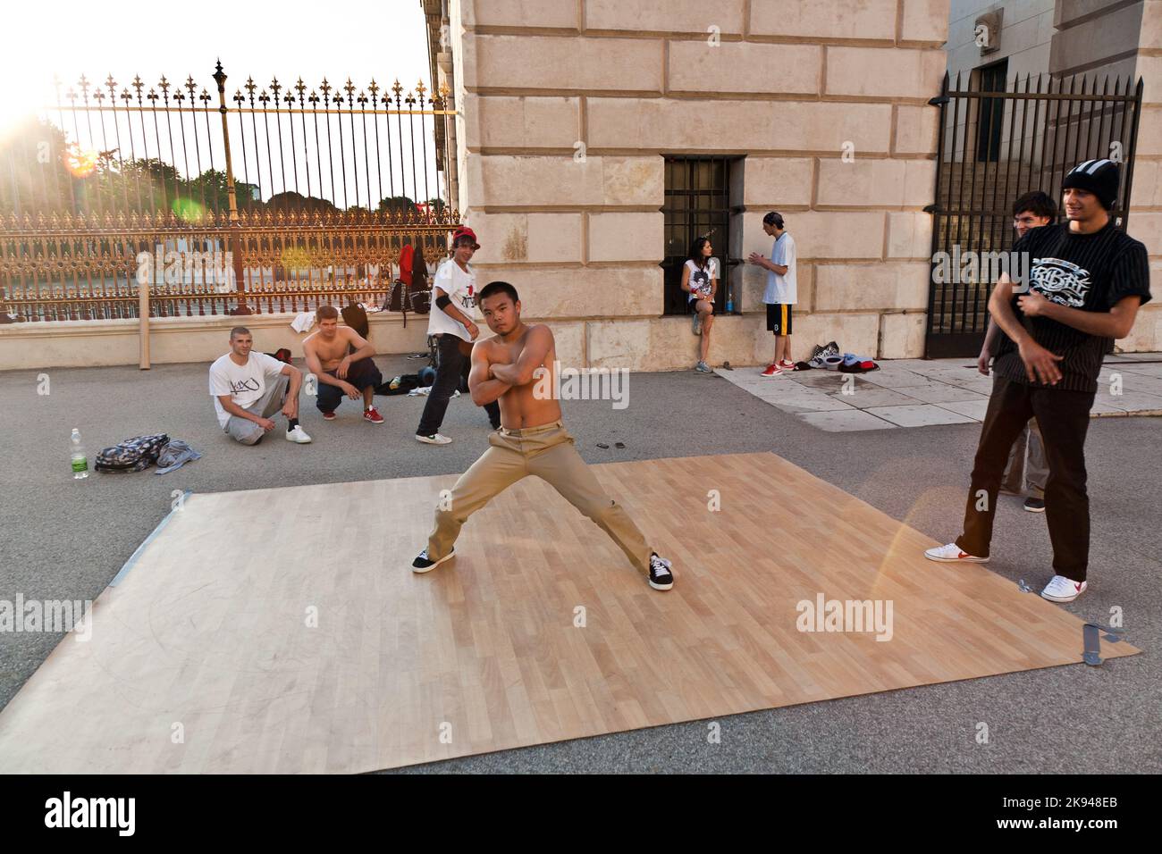 Vienna, Austria - July 21, 2009:  young people have fun by break dancing at Vienna Hofburg in Vienna, Austria Stock Photo