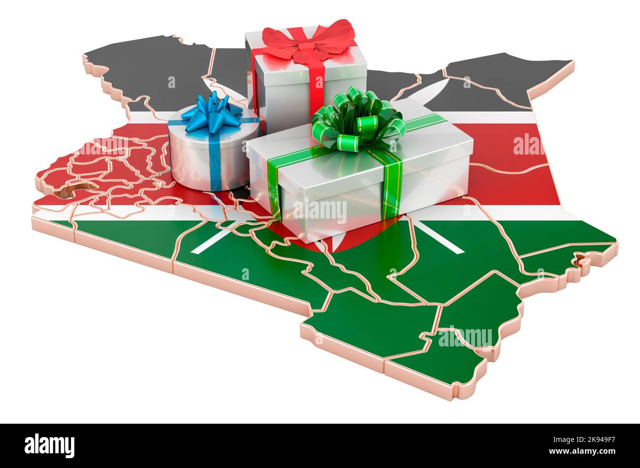 Gift boxes on the Kenyan map. Christmas and New Year holidays in Kenya