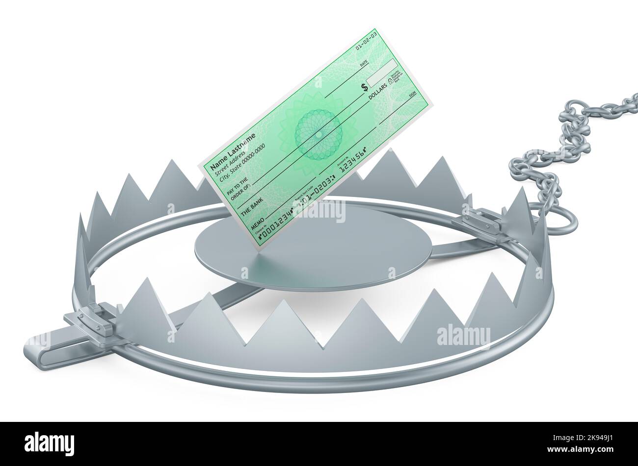 Bear trap with bank check, 3D rendering isolated on white background ...