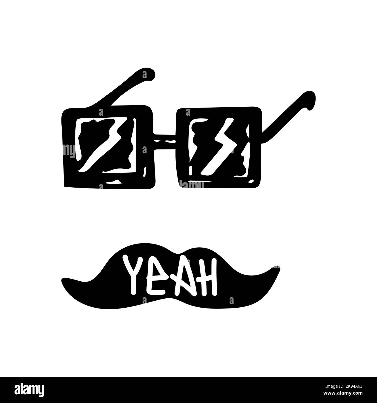 Square glasses with highlights and a mustache that says Yeah. Lettering. Stock Vector