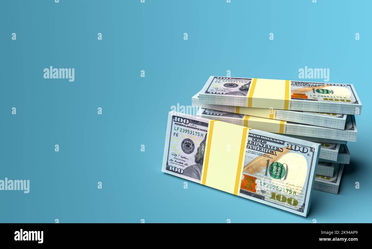 Big money stacks from dollars. Dollar finance conceptual. 3d rendering Stock Photo