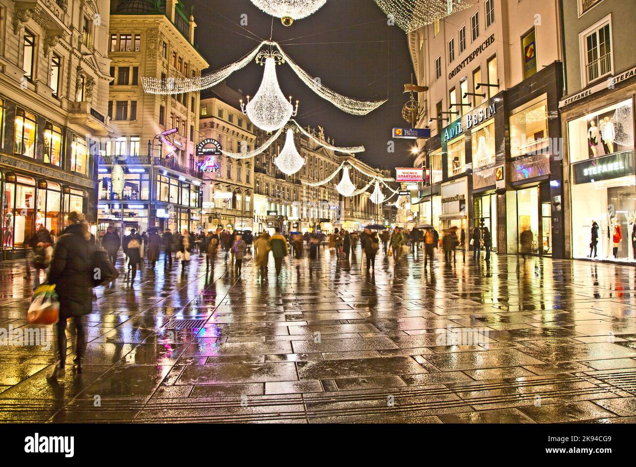 VIENNA, AUSTRIA - NOVEMBER 26: famous Graben street by night on November 26,2010 in Vienna, Austria. The Graben traces its origin back to the old Roma Stock Photo