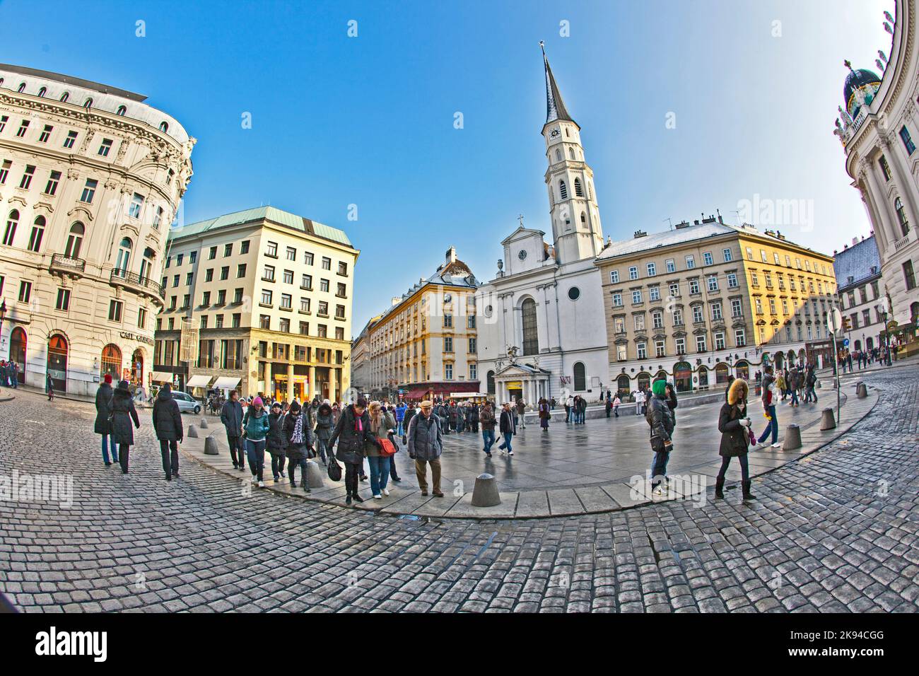 VIENNA, AUSTRIA - NOV 26: view of the Michaelerplatz with famous cafe Griensteidl on November 26,2010 in Vienna, Austria. The cafe opened first in 184 Stock Photo