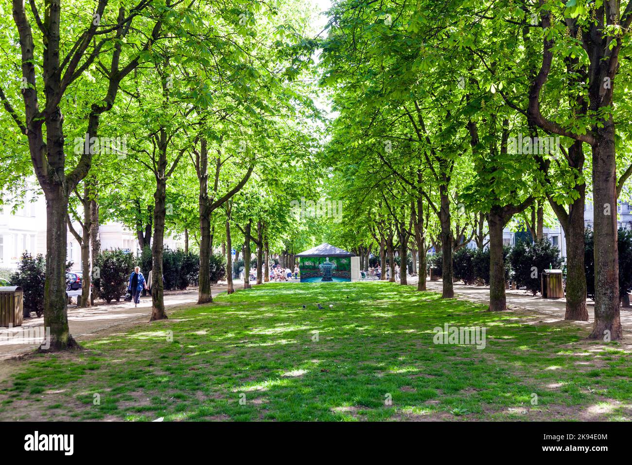 WIESBADEN, GERMANY - APRIL 10: park at Adolfsallee with fountain on ...