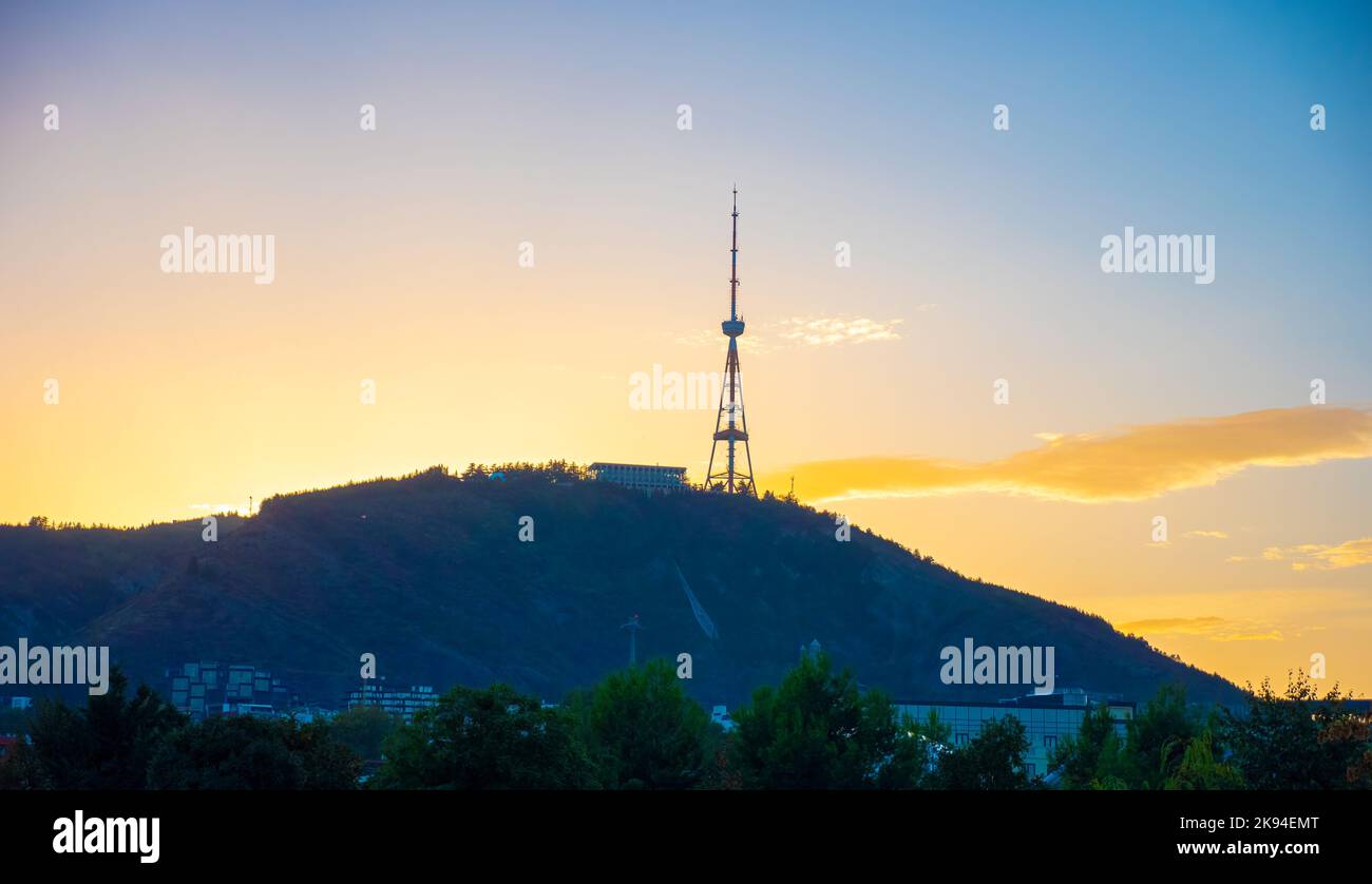 Mountain with tv Antenne Tbilisi, Georgia Stock Photo