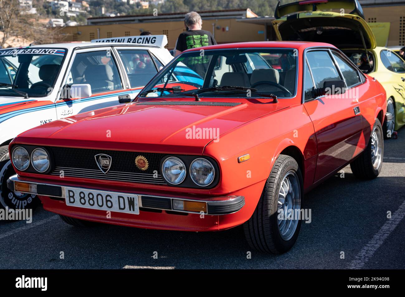 An old red Lancia Beta Coupe parked outside Stock Photo