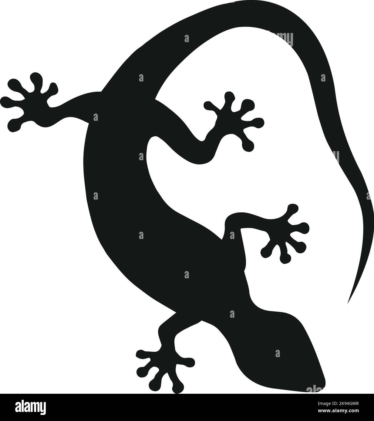 Tokay gekko silhouette on white background. Black hand drawn vector art