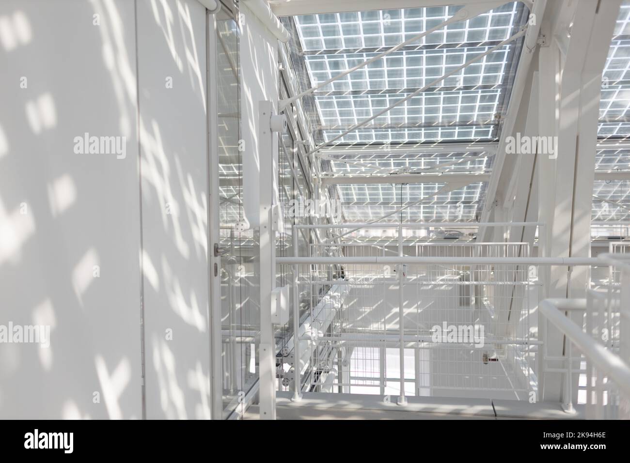 Interior Building Structures Modern white interior building with load-bearing beams and structures ...