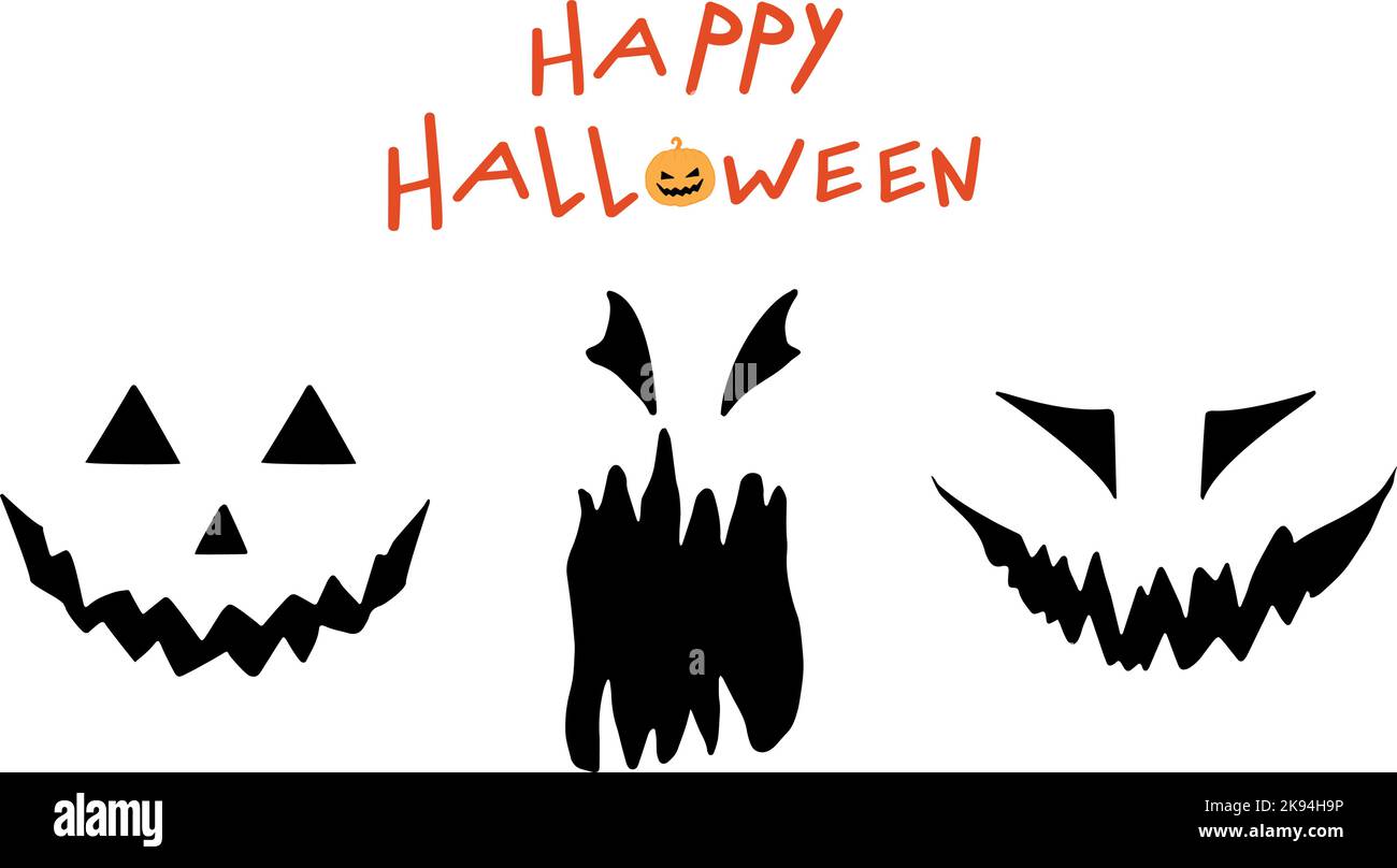 Creepy Halloween faces set. Hand drawn. Spooky smile. Happy Halloween Stock Vector