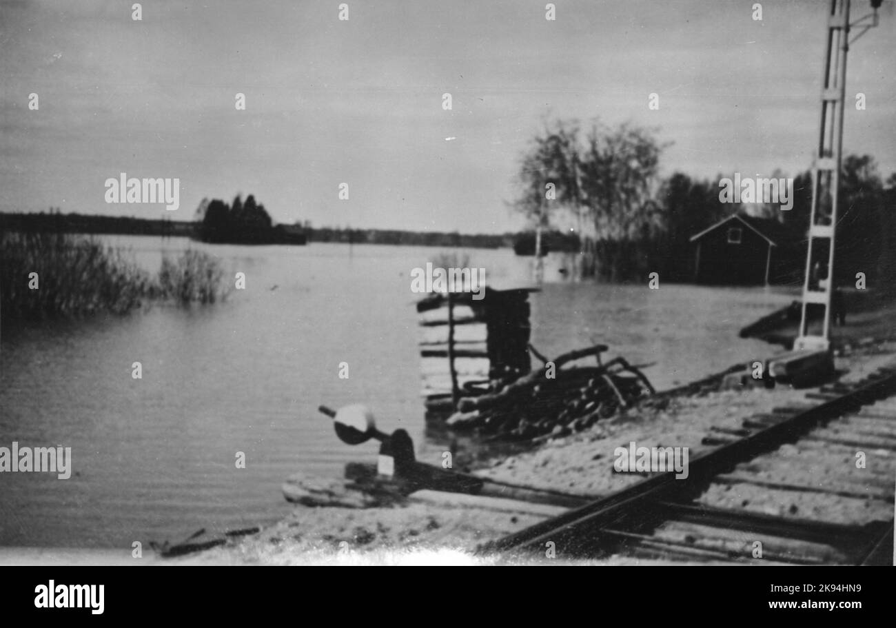 Flood. The water runs 1.5 meters above the roadway Stock Photo