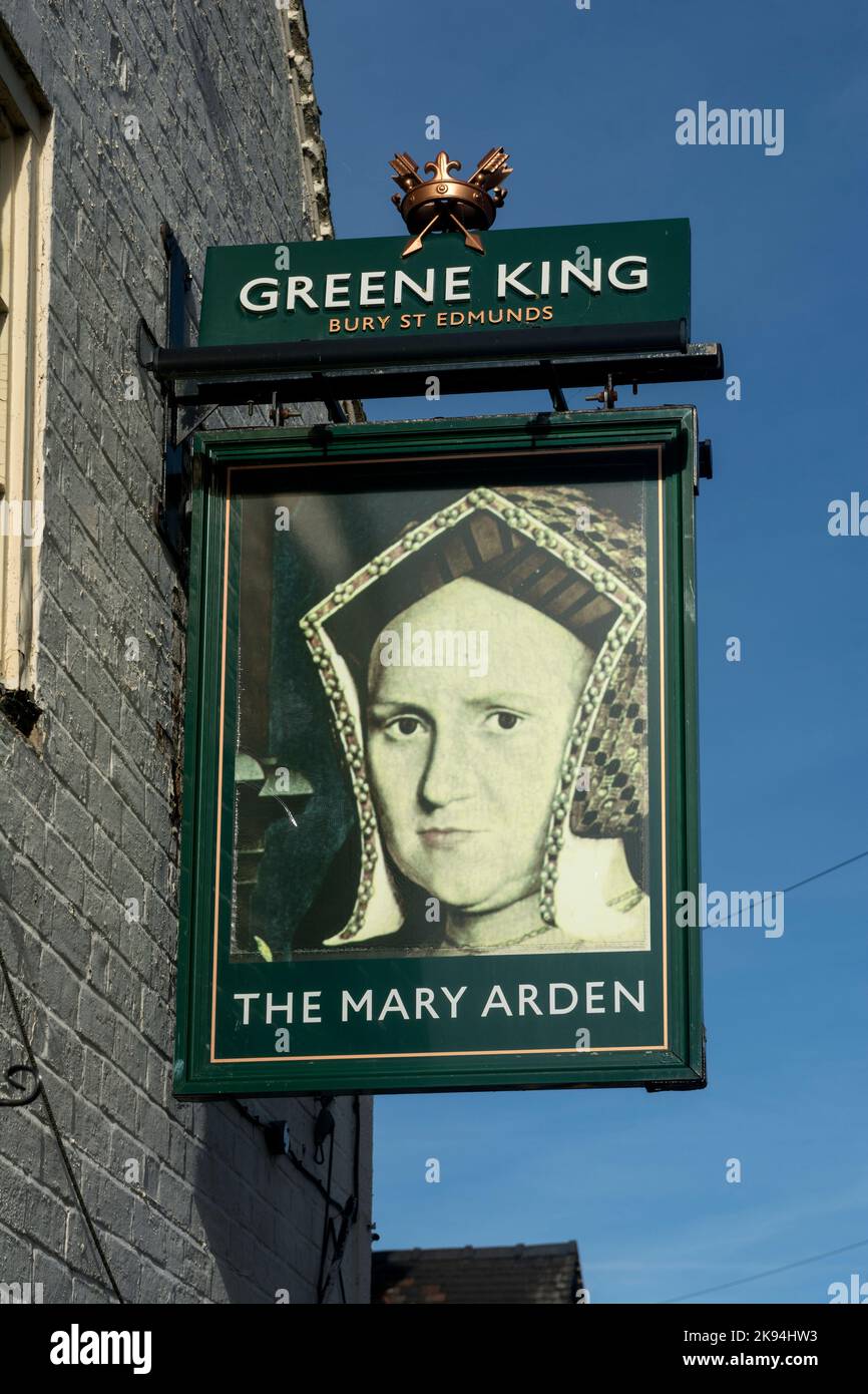 The Mary Arden pub sign, Wilmcote, Warwickshire, England, UK Stock ...