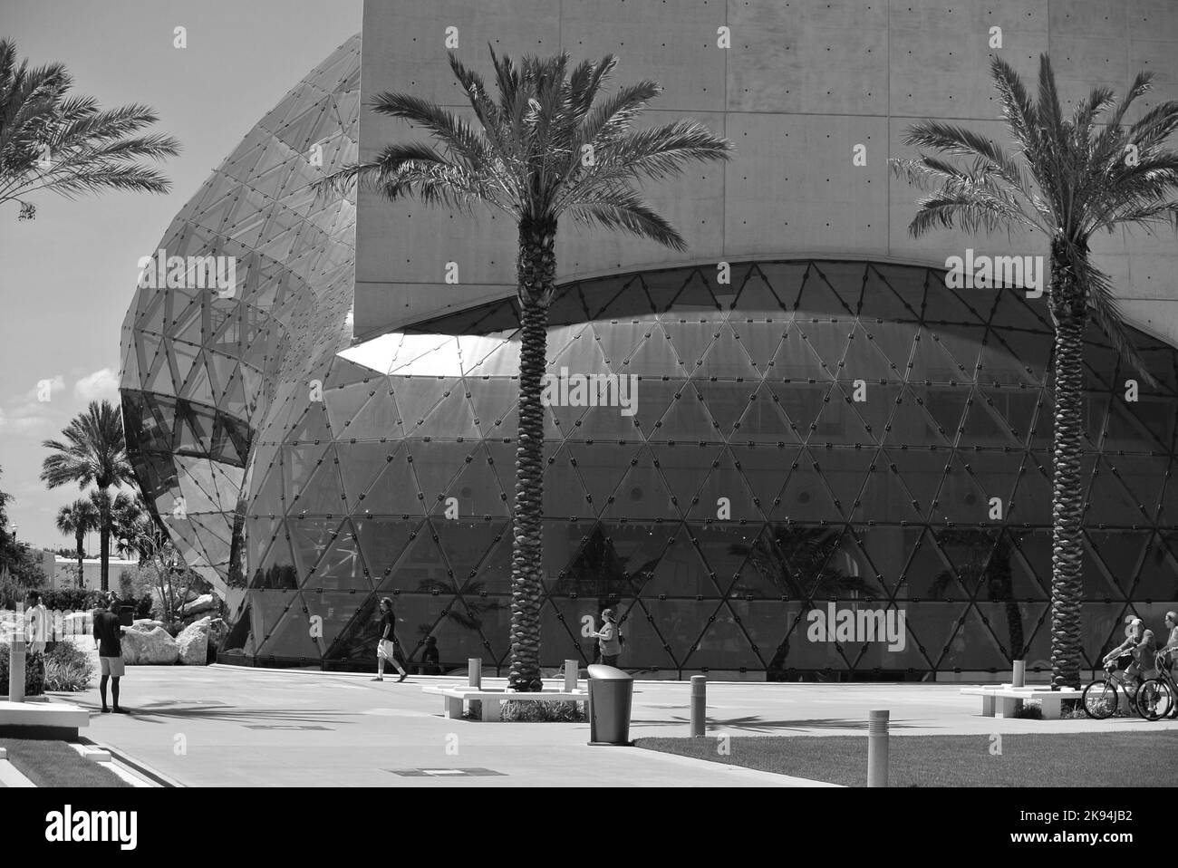 A gray scale shot of the Dali museum in St. Petersburg, Florida, United