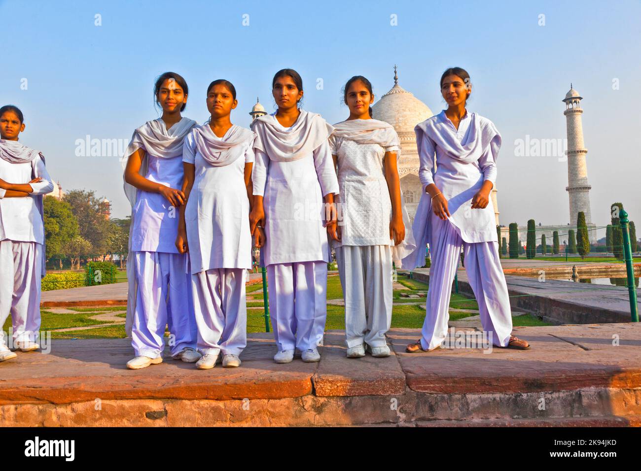 AGRA, INDIA NOVEMBER 16 Indian tourists pose for a foto at the Taj