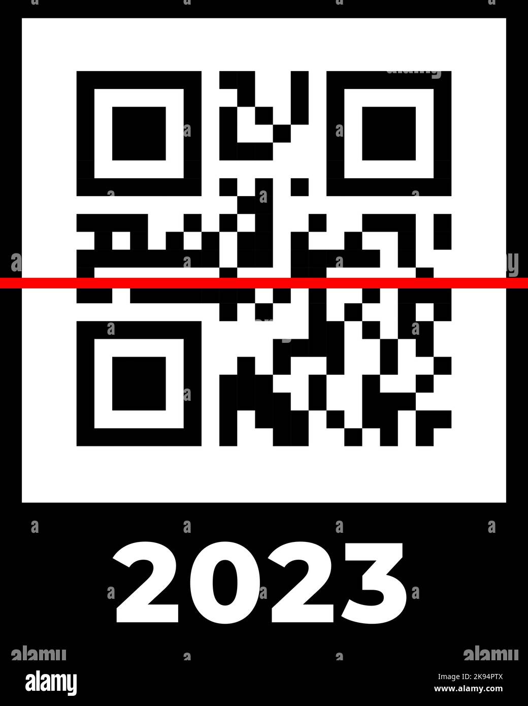 Real QR code 2023 numbers with red scan line. Happy New Year with covid vaccination barcode concept design template. Vector eps illustration for banner, poster, greeting card, invitation Stock Vector