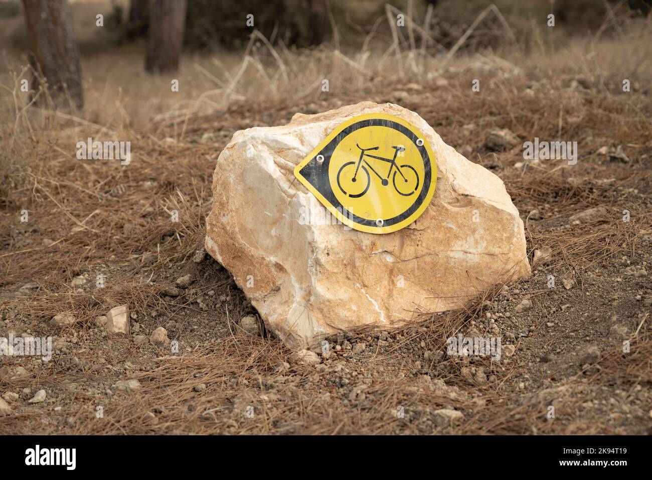 mountain bike trail sign outdoors Stock Photo