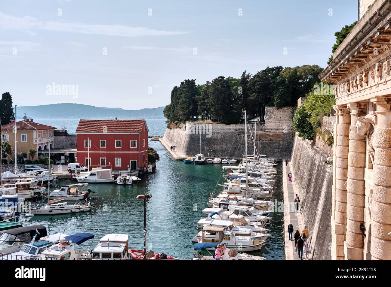 The Venetian Land Gate, built in 1543, of Zadar old town by the port of Fosa Harbour in Croatia set in the surrounding medieval city walls Stock Photo