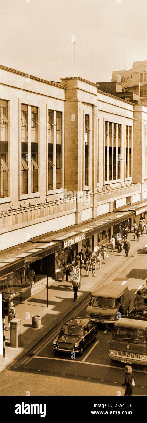 Vintage Liverpool, 1969, Great Charlotte Street, corner of Elliot Street and Great Charlotte Street,  Blacklers department store Stock Photo