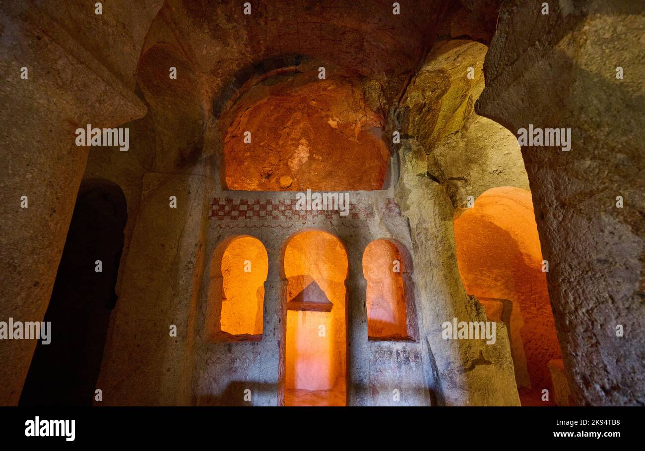 Maltese Cross Church, underground church in goreme open air museum, Cappadocia, Anatolia, Turkey Stock Photo