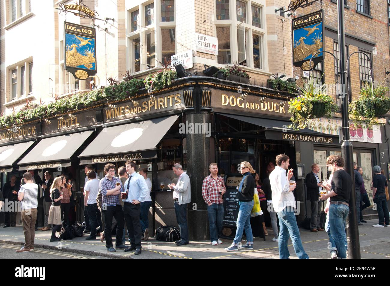 Lunch time on a sunny day in London, Dog and Duck Pub, Soho, London, UK