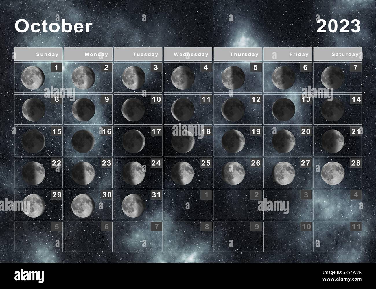 October 2023 Lunar Calendar Moon Cycles Moon Phases Stock Photo Alamy
