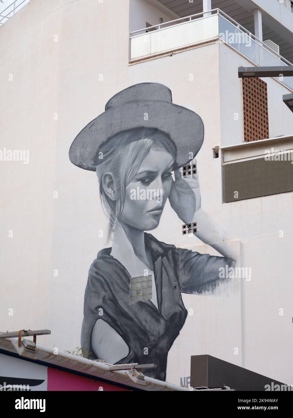 Brigitte bardot painting on wall in center of Torremolinos, Malaga, Spain. Stock Photo