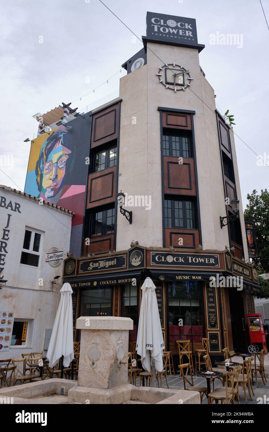 Clock Tower bar in Torremolinos, Malaga, Spain Stock Photo Alamy