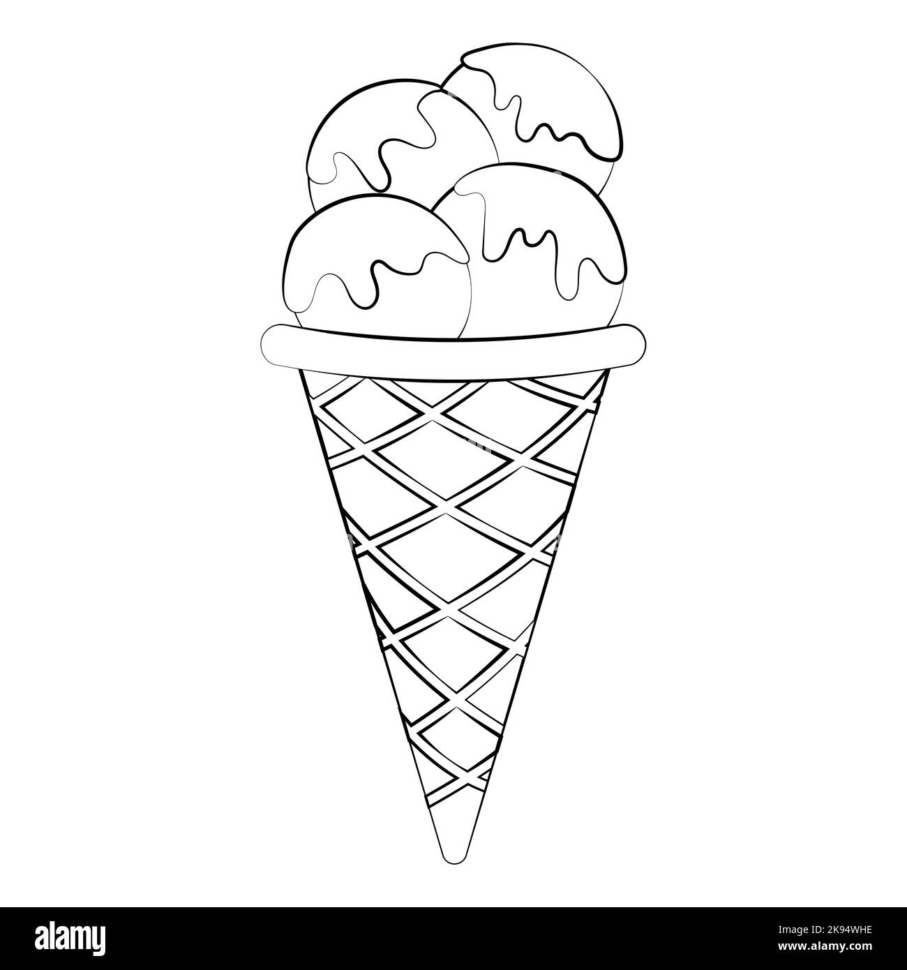 Ice cream in a waffle cone with a thin line. Vector on a white ...