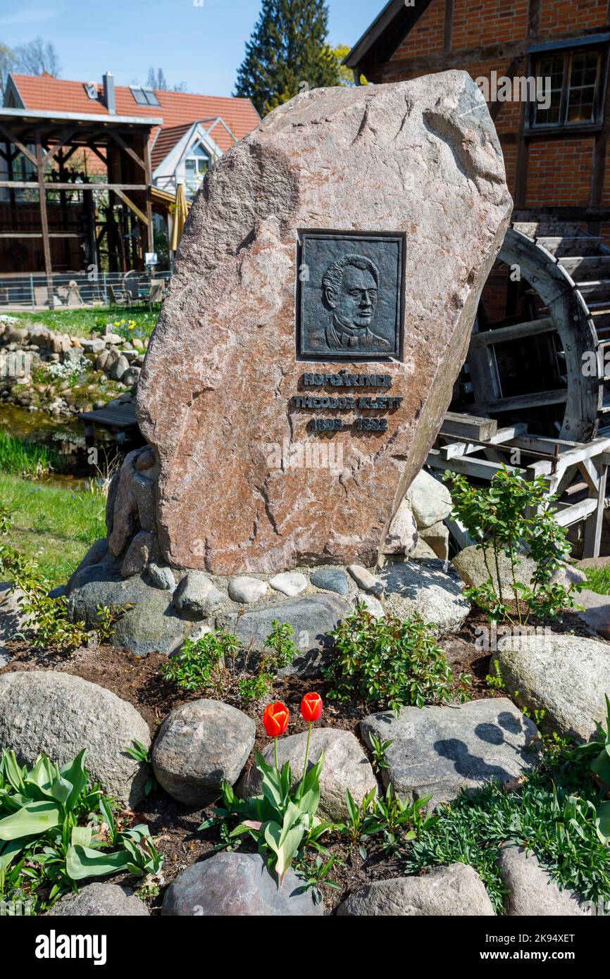 Memorial stone of the court gardener Theodor Klett at the grinding mill in Schwerin Stock Photo