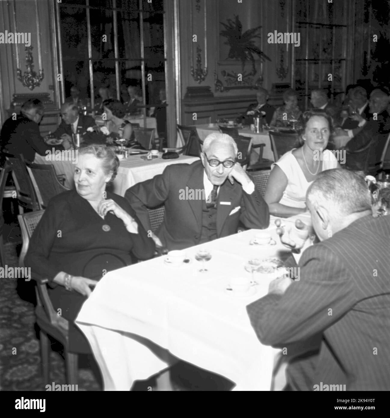 Group portrait from dinner at Grand Hotel. Stock Photo