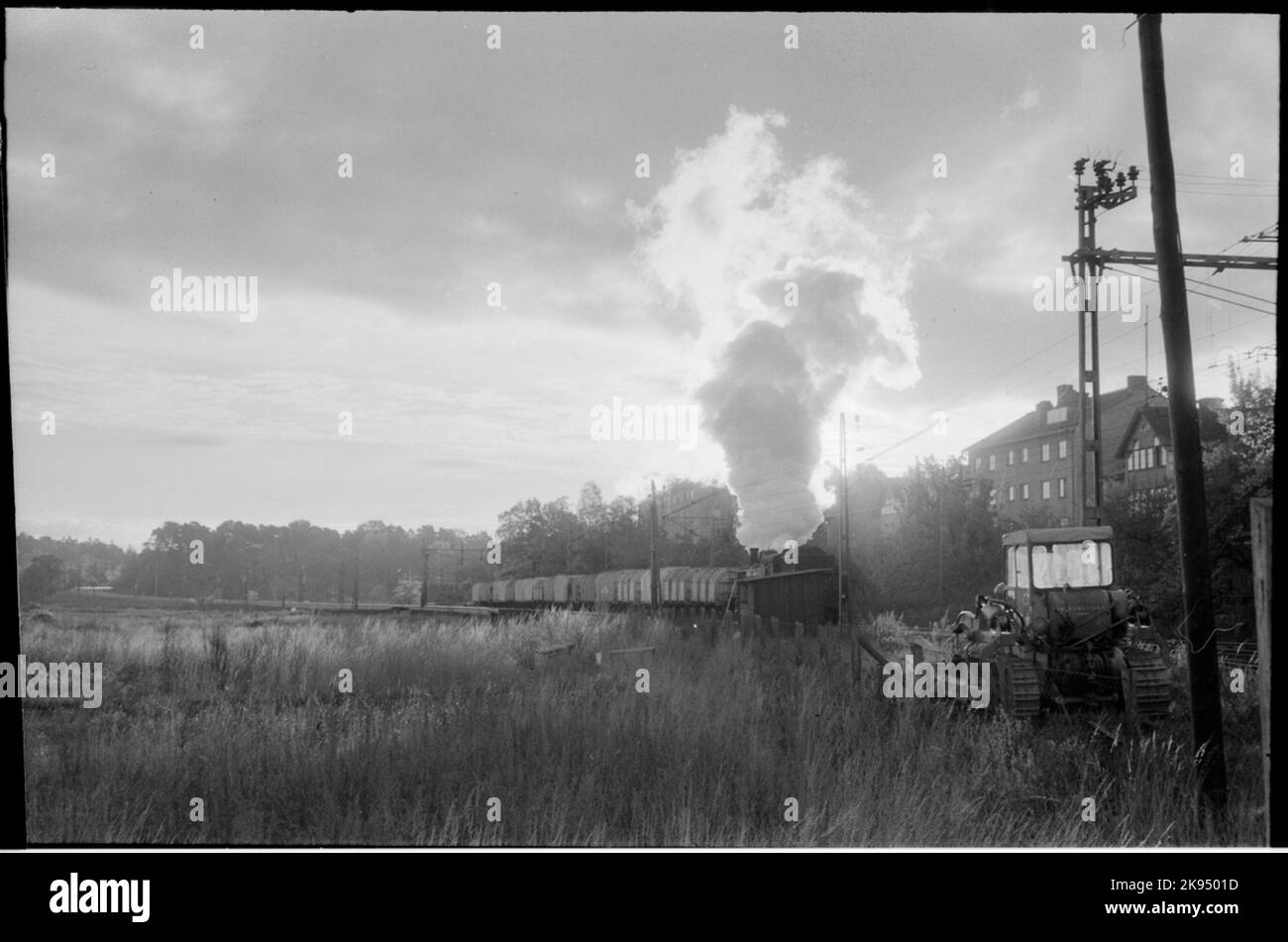 Freight trains drawn by steam on the line Stock Photo Alamy