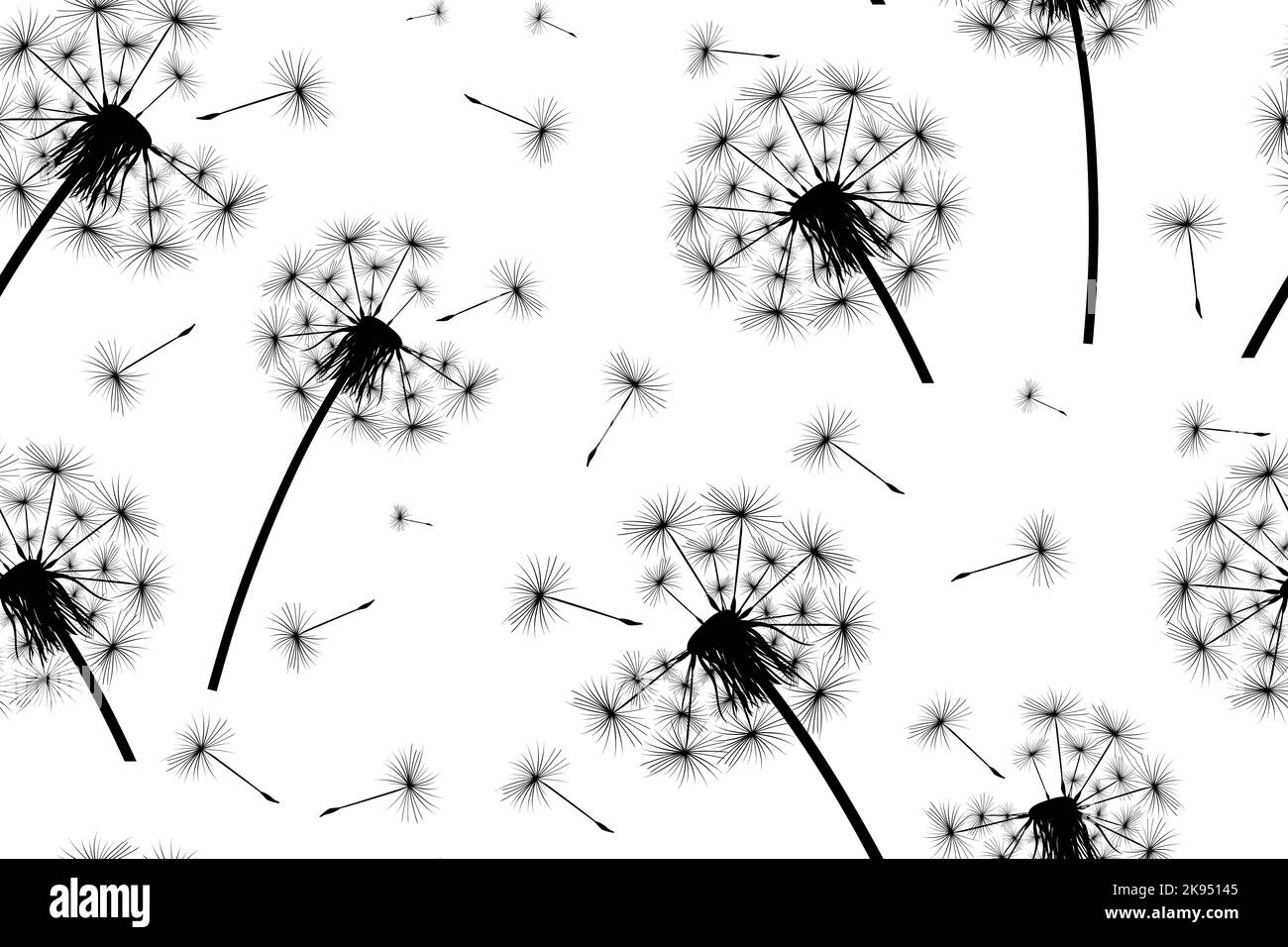 Seamless background. Dandelion fluff flies away from the wind. Stock Vector