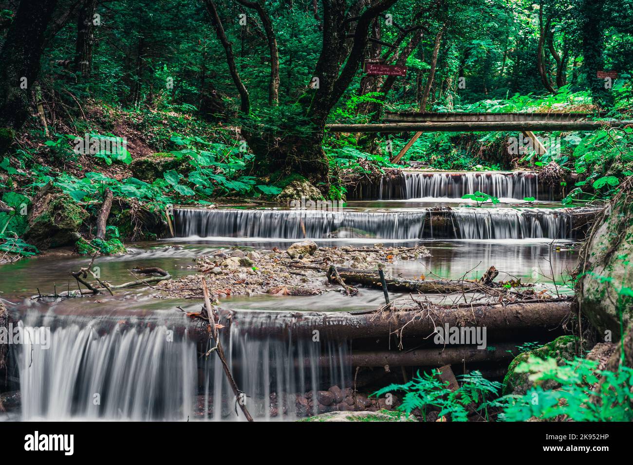 Autumn landscape - river waterfall in colorful tropical forest of ...