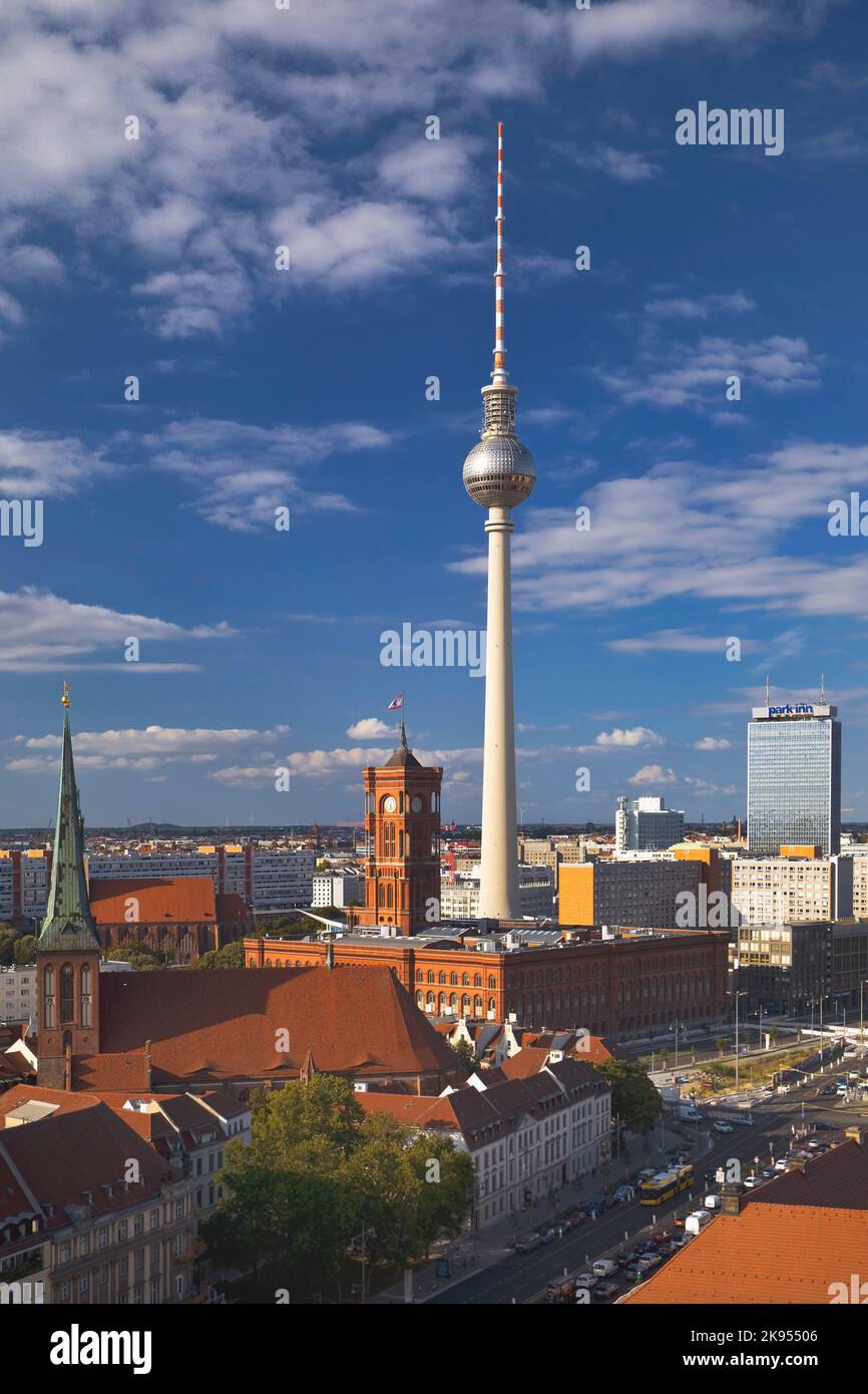 City panorama with Rotes Rathaus and television tower, Berlin-Mitte, Germany, Berlin Stock Photo