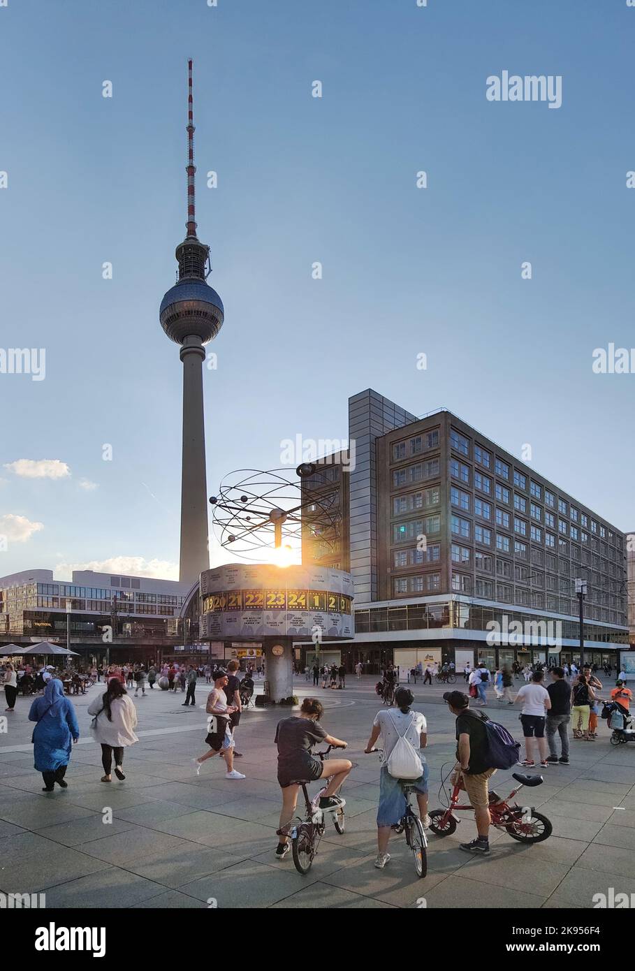 Urania World Clock with Berlin TV Tower, Alexanderplatz, Berlin-Mitte, Germany, Berlin Stock Photo