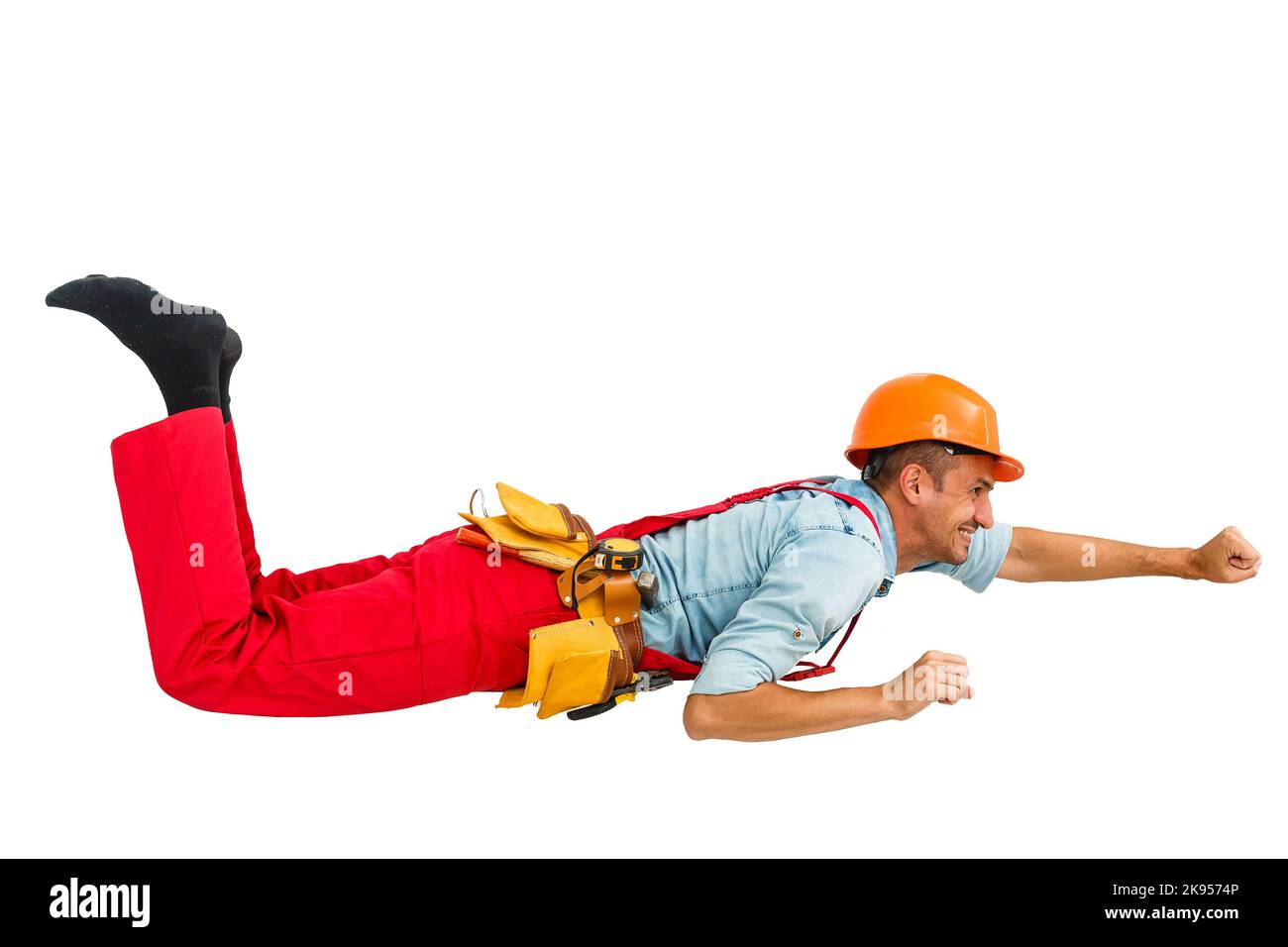 Construction site worker flies on white background Stock Photo