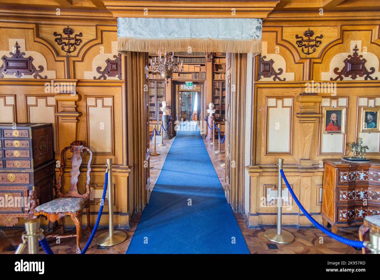 A corridor inside Miramare Castle near Trieste, Italy Stock Photo