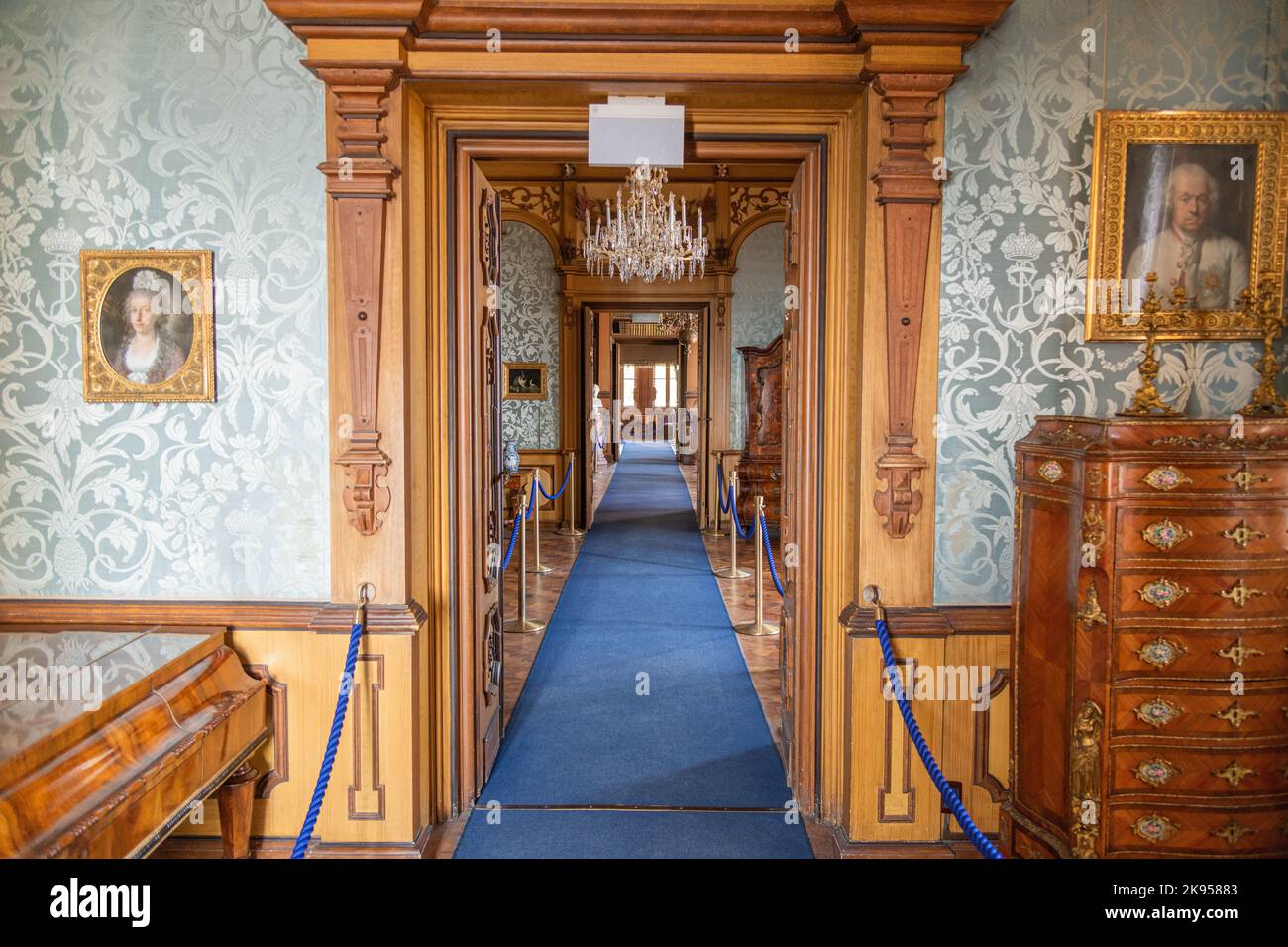 A corridor inside Miramare Castle near Trieste, Italy Stock Photo