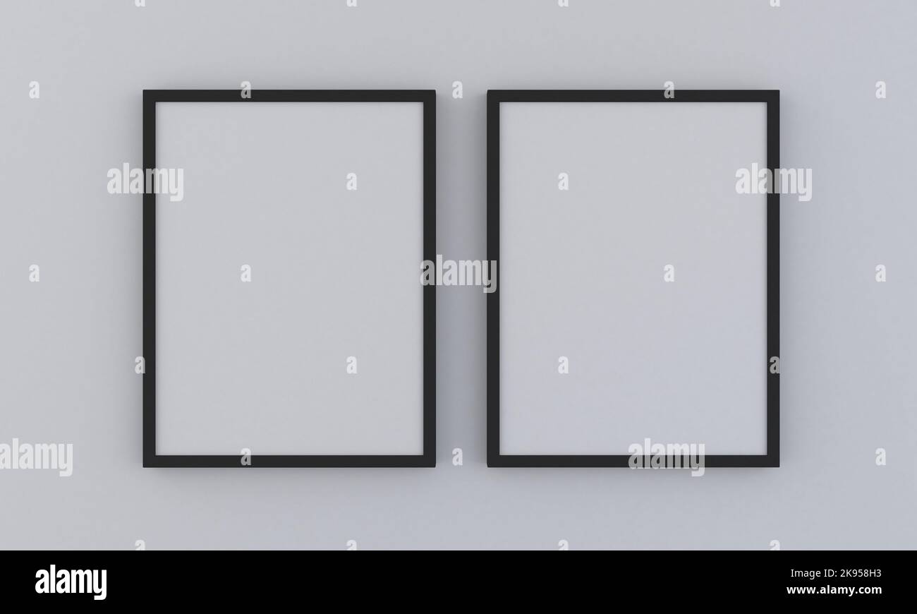 A 3D rendering of mockup frames on a white wall Stock Photo - Alamy