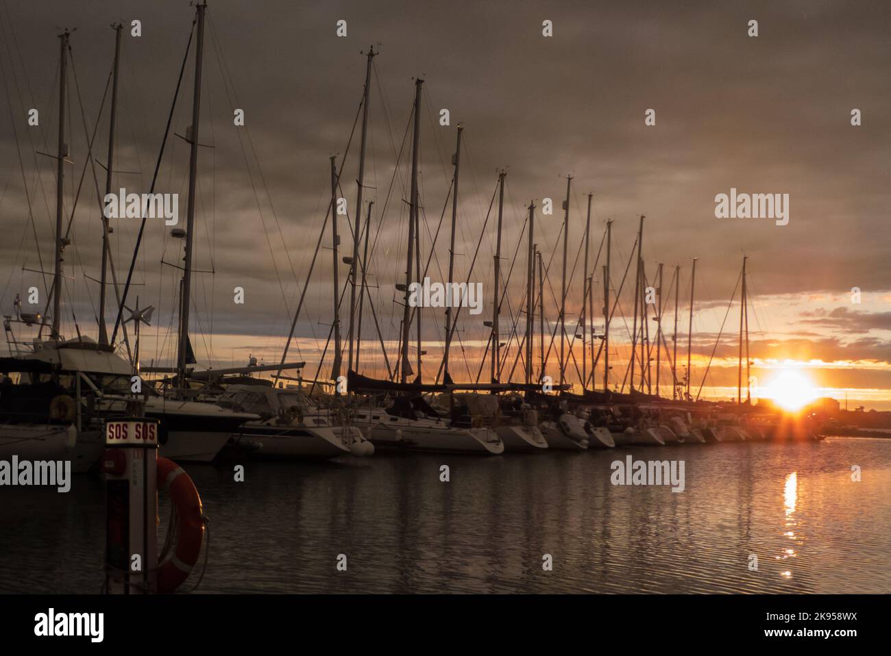Sunset, Parkstone Sailing Club marina, Poole, Dorset, England, UK Stock