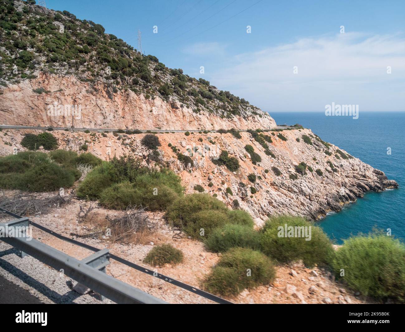 Mountain serpentine road along Mediterranean sea. Demre Finike Yolu (road). Turkey. Stock Photo