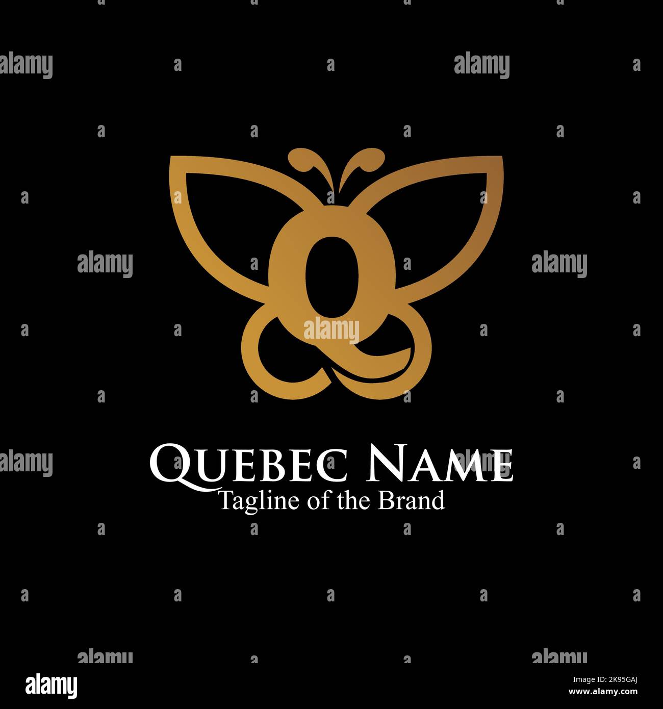 letter Q inside buterfly logo. initial text luxury logo.  outline butterfly logo vector illustration. Stock Vector