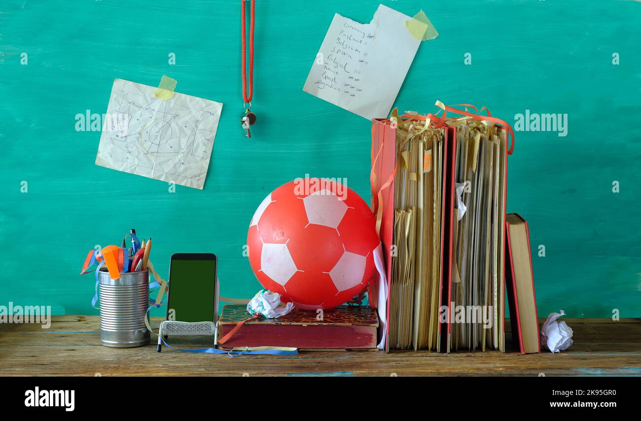 Celebrating the great soccer championship in the office, soccer ball