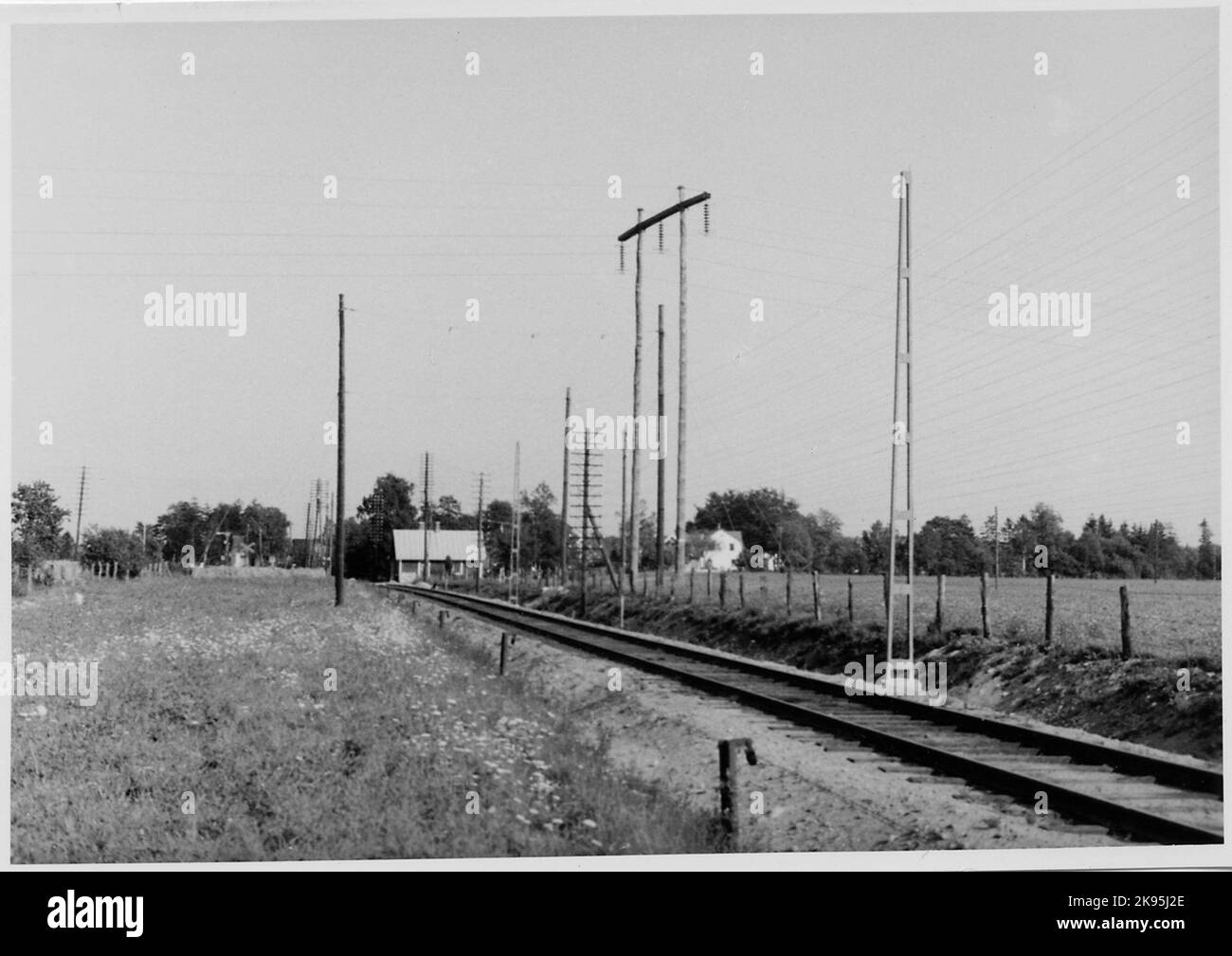 Line image, on the route between Finja and Tyringe. Electrification work has begun. Stock Photo
