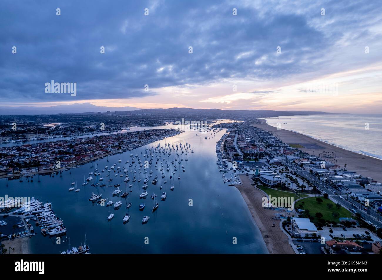 A landscape view of Newport Beach, Orange County with hundreds boats and ships, California Stock Photo