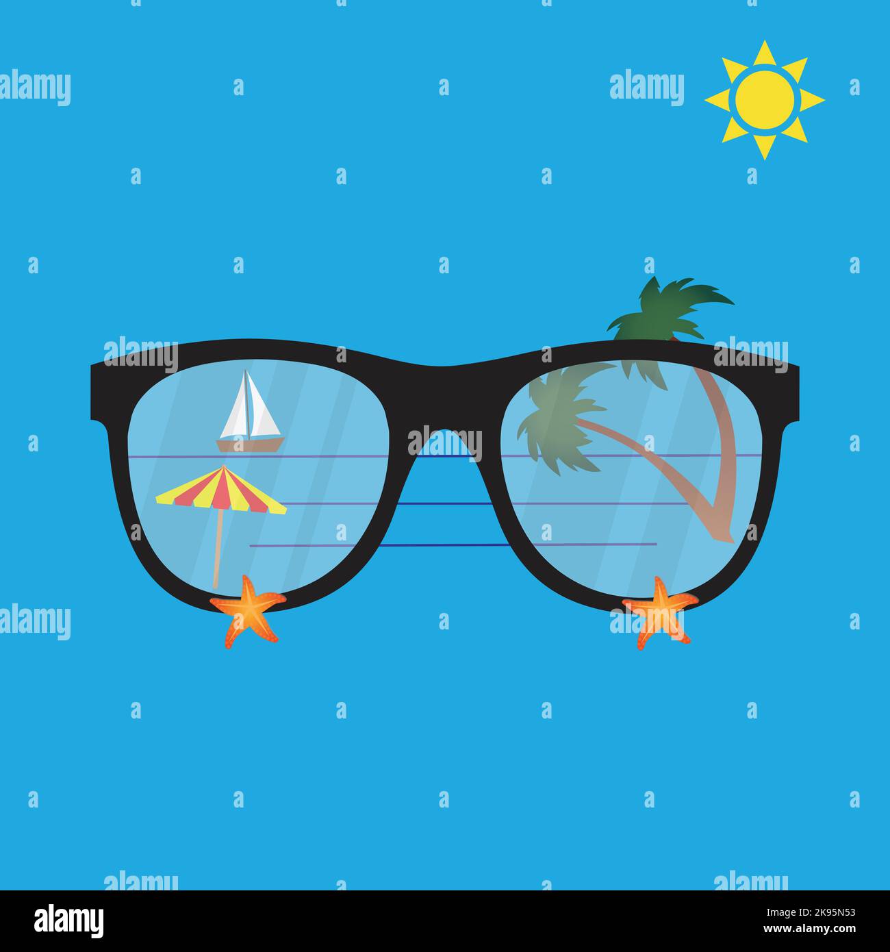 Glasses with sea and beach landscape Stock Vector