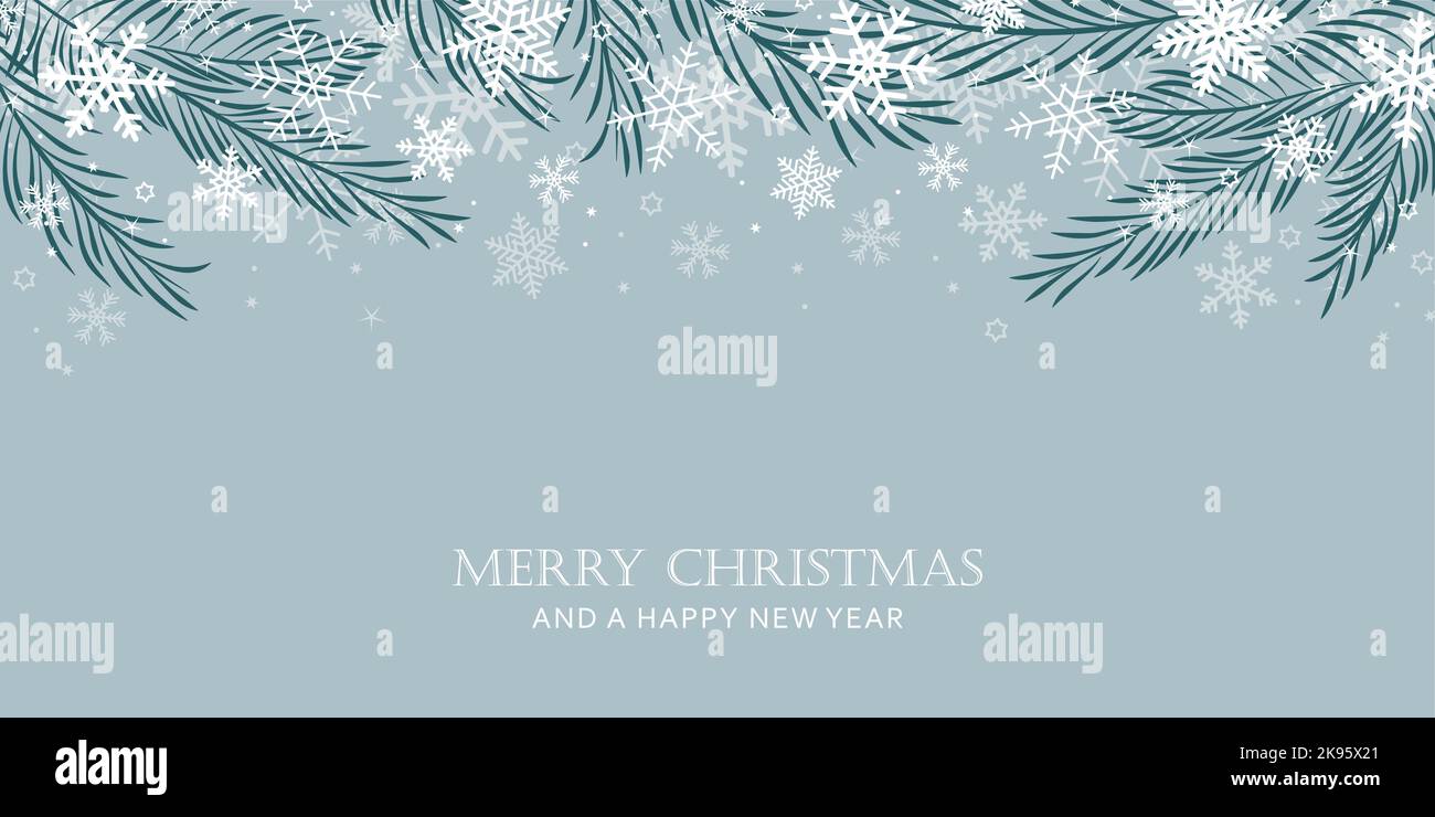 christmas winter background landscape fir branches border with snowfall ...