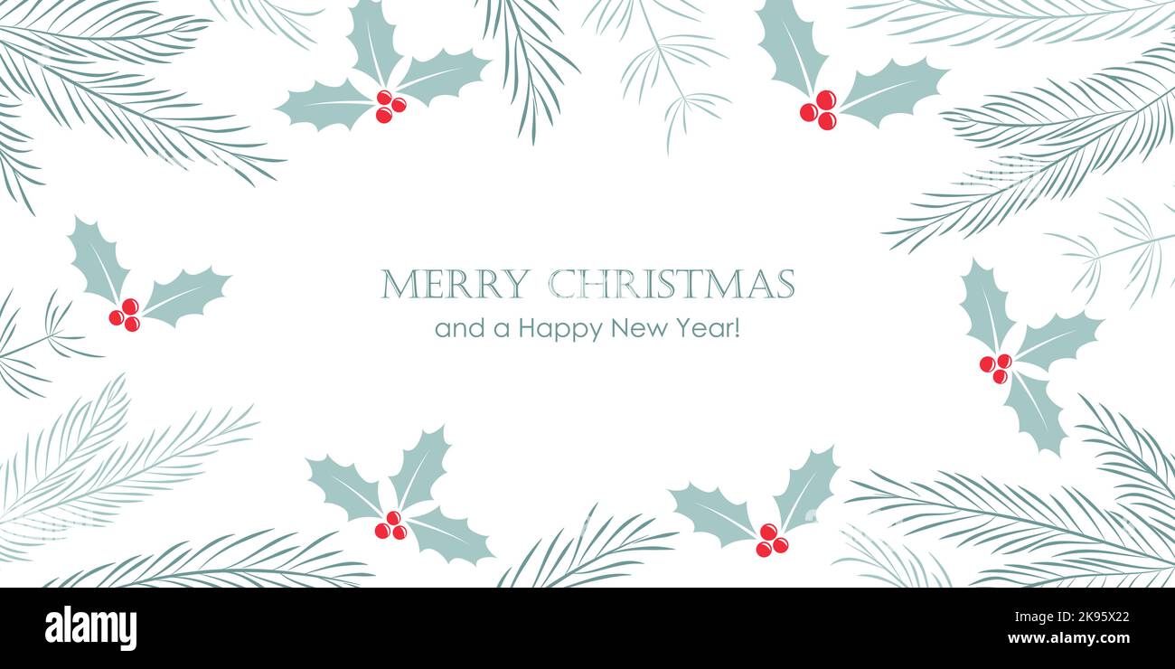 christmas winter background fir branches and holly berry Stock Vector ...