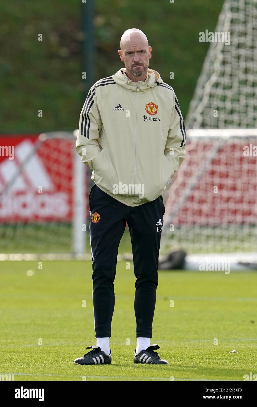 Manchester United manager Erik ten Hag during a training session at the Aon Training Complex, Carrington. Picture date: Wednesday October 26, 2022. Stock Photo