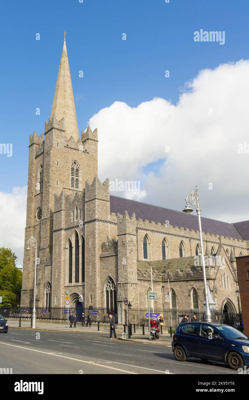 Ireland Dublin St Patrick's Cathedral Church of Ireland was Catholic founded 1191 Gothic steeple spire added 1749 by George Semple landmark facade Stock Photo